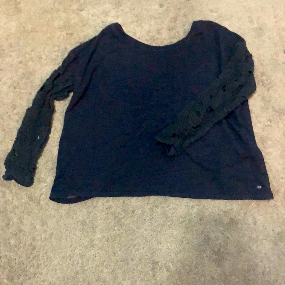 Navy open back long sleeve shirt